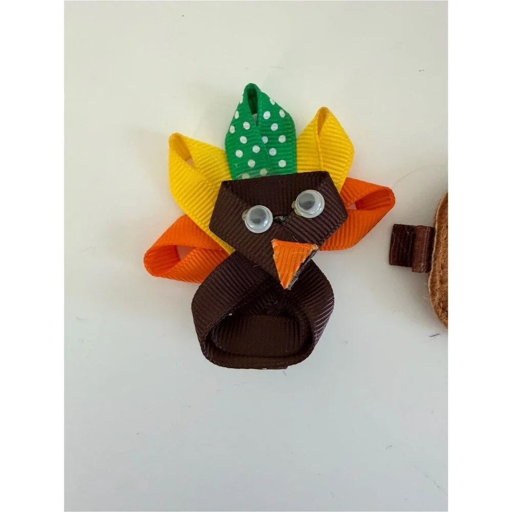 Handmade Thanksgiving Turkey Gingerbread Cookie Hair Clip Set Girls Fall Holiday